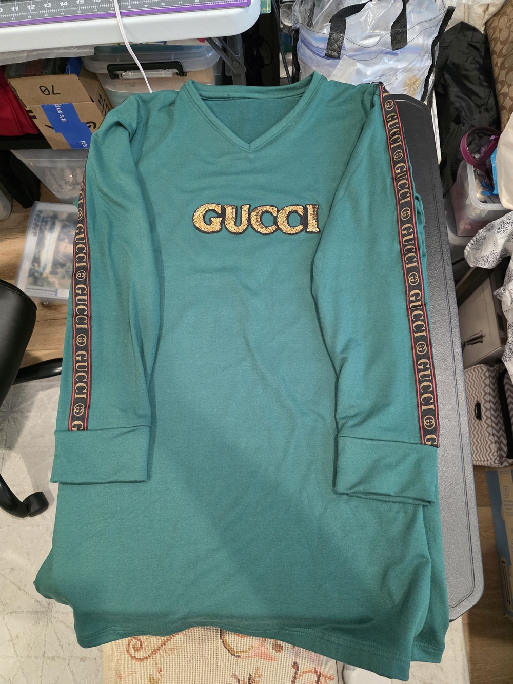 Teal Logo-Embroidered V-Neck T-shirt Dress